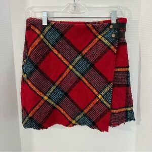 Urban Outfitters Red Plaid Tweed Lined Wool-Blend Mini Skirt Preppy Academia M